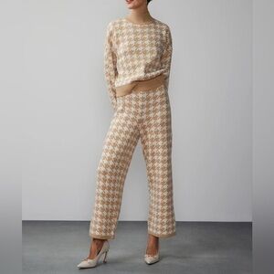 New York & Company Tan Houndstooth Wide Leg Pants, high neck Sweater Set